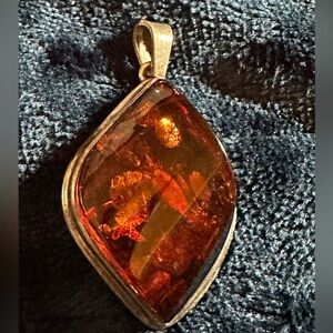 Beautiful Amber and Silver metal pendant